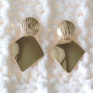 14K Yellow Gold Dangle Stud Earrings 1"